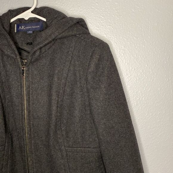 Anne Klein Wool Blend Charcoal Hooded Jacket Size Small - Picture 4 of 8